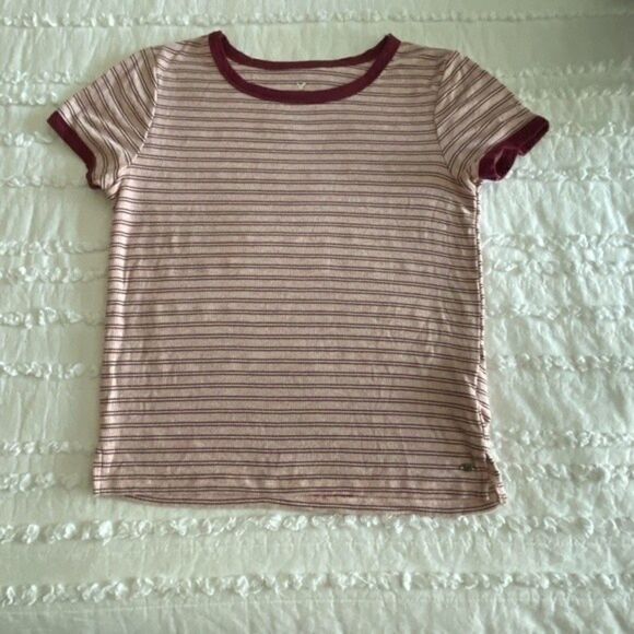 American Eagle Outfitters Striped Maroon and Pink Short Sleeve Tee - Picture 2 of 9